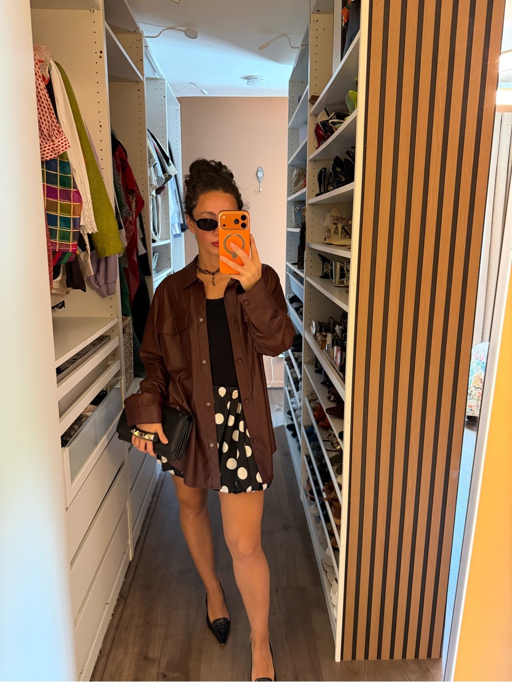 Maroon Faux Leather Shirt jacket